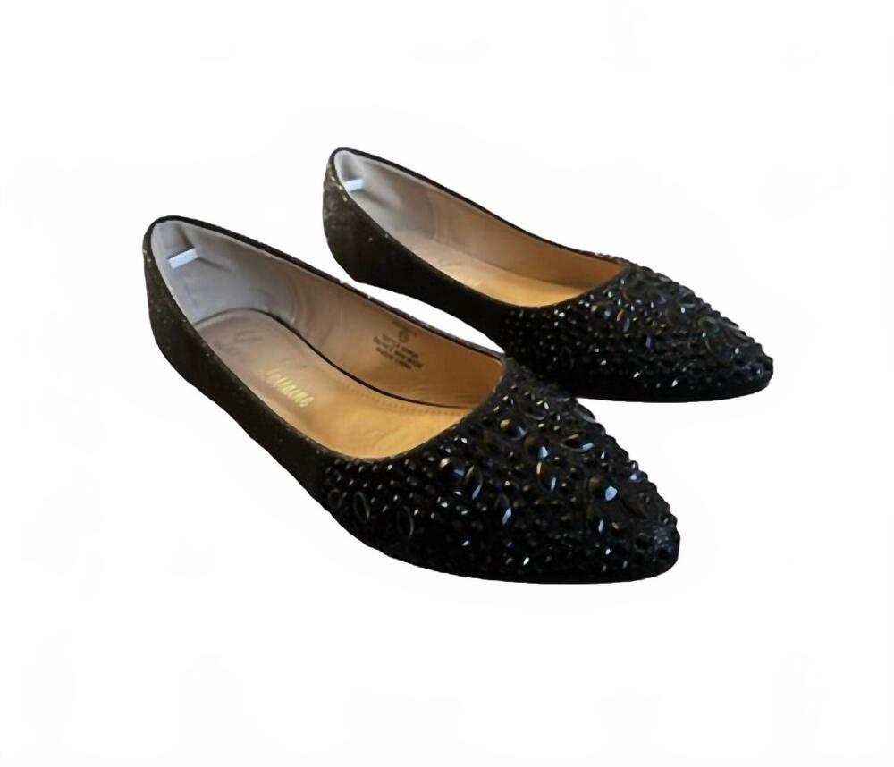 NEW LAUREN LORRAINE women's kelsey rhinestone flat in black